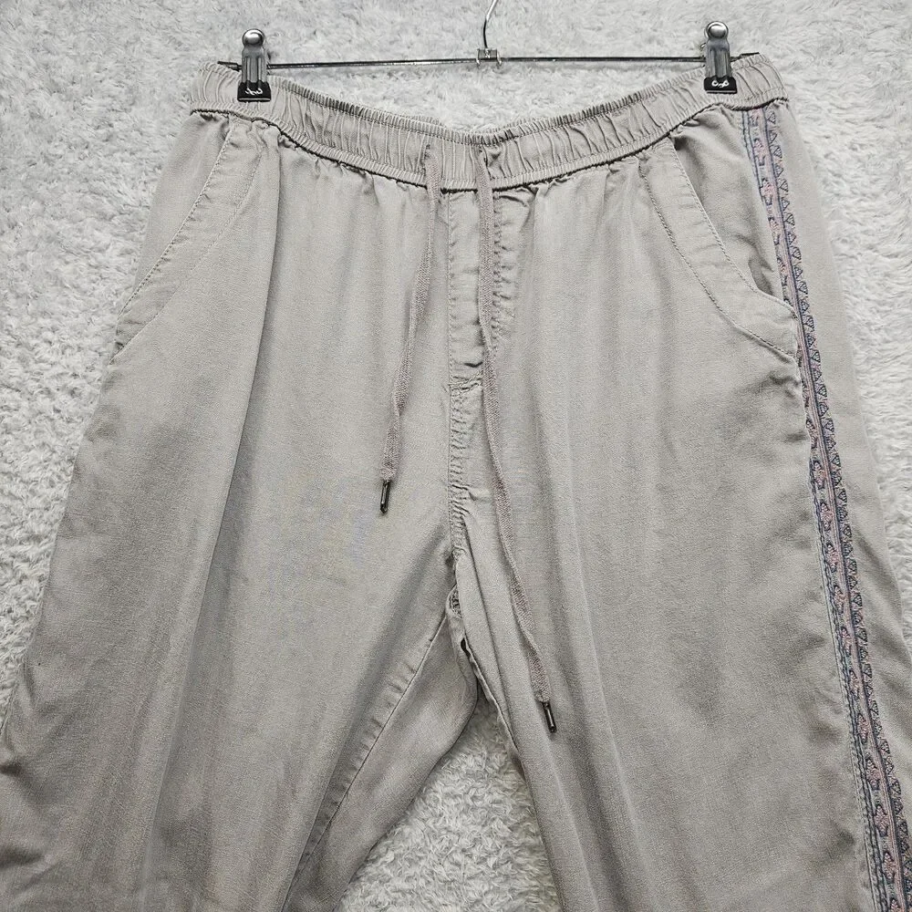 Knox Rose Gray Jogger Pants Size Embroidery Size Medium Boho Hippie Casual